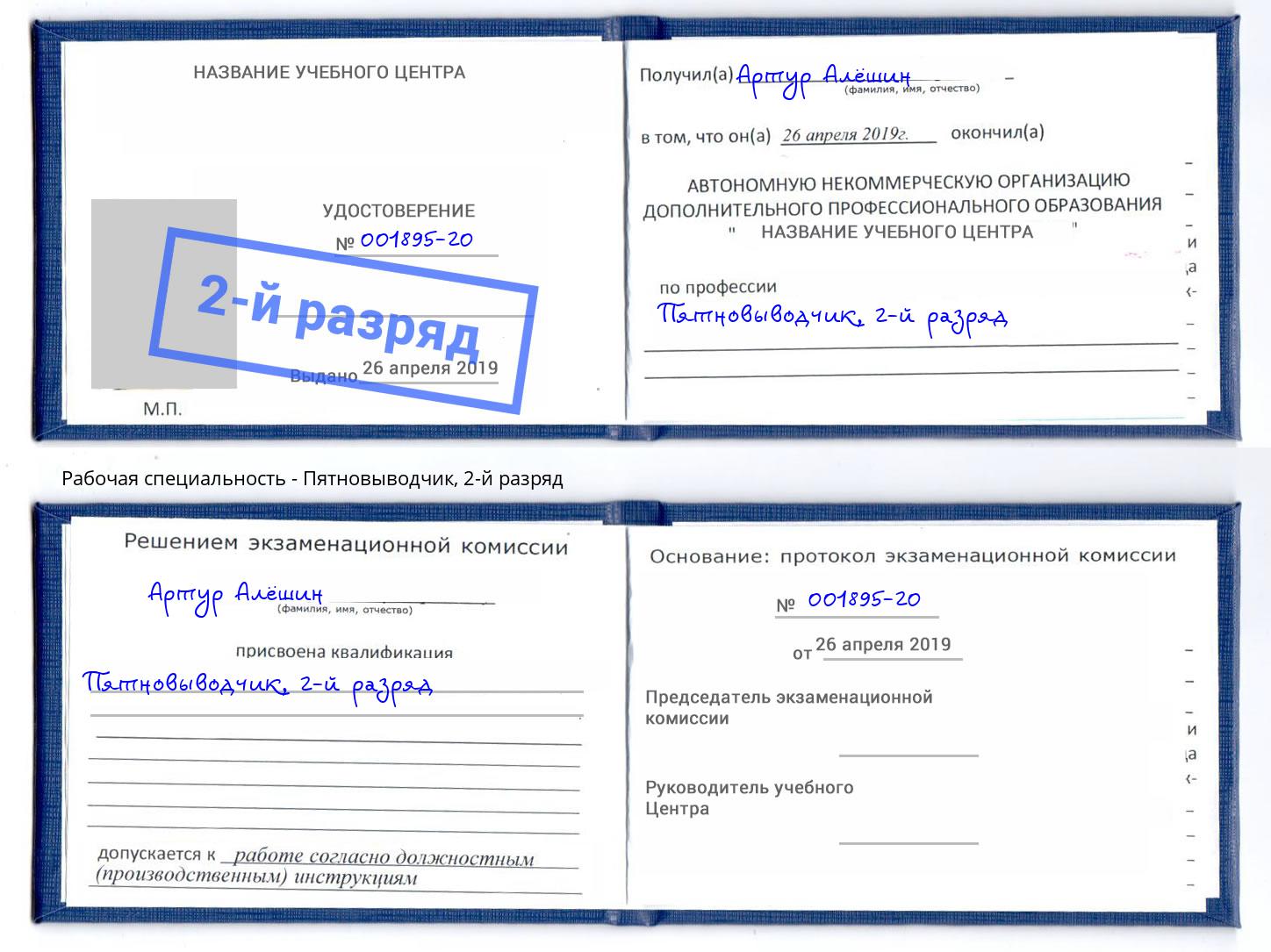 корочка 2-й разряд Пятновыводчик Арзамас