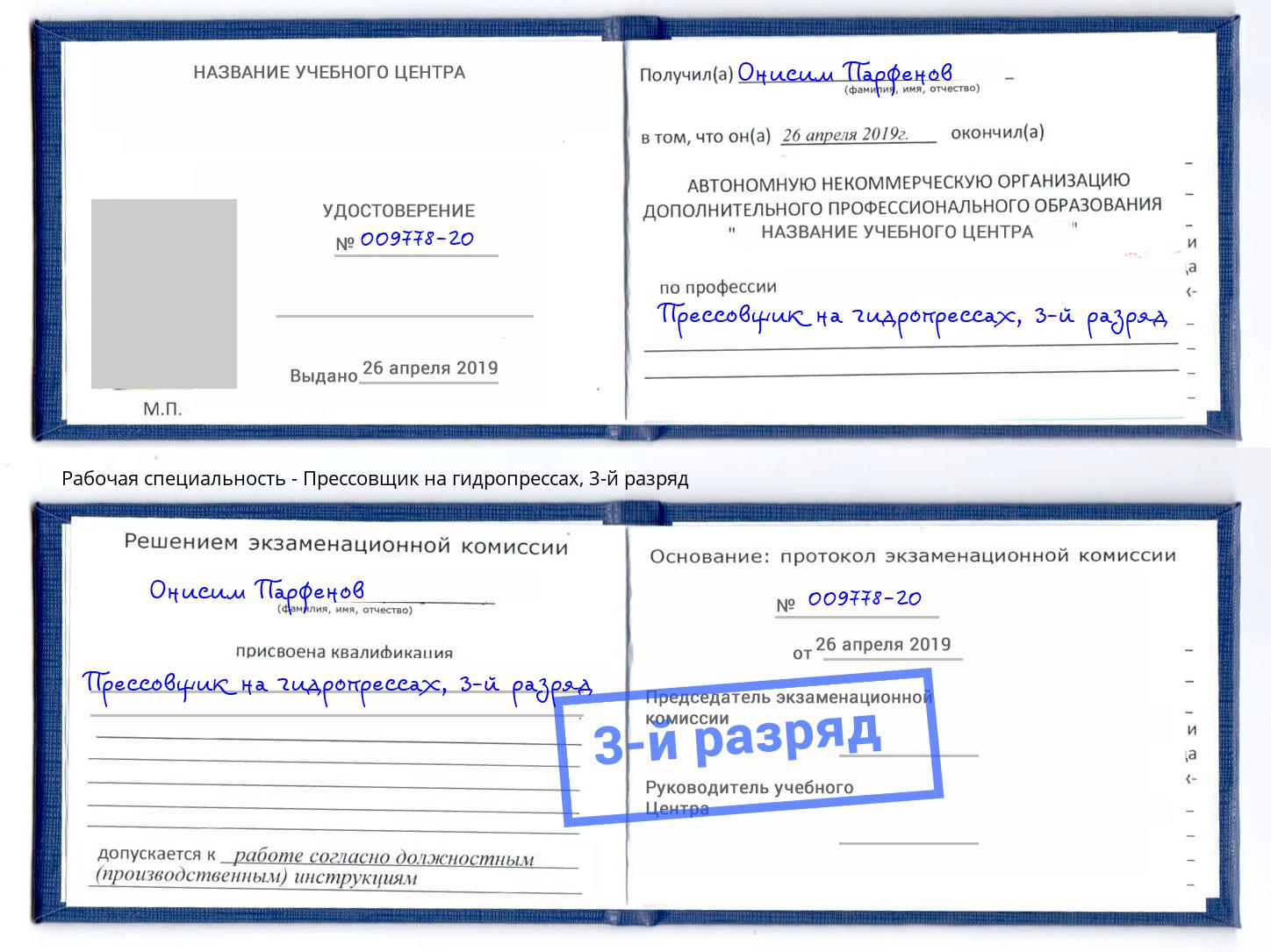 корочка 3-й разряд Прессовщик на гидропрессах Арзамас