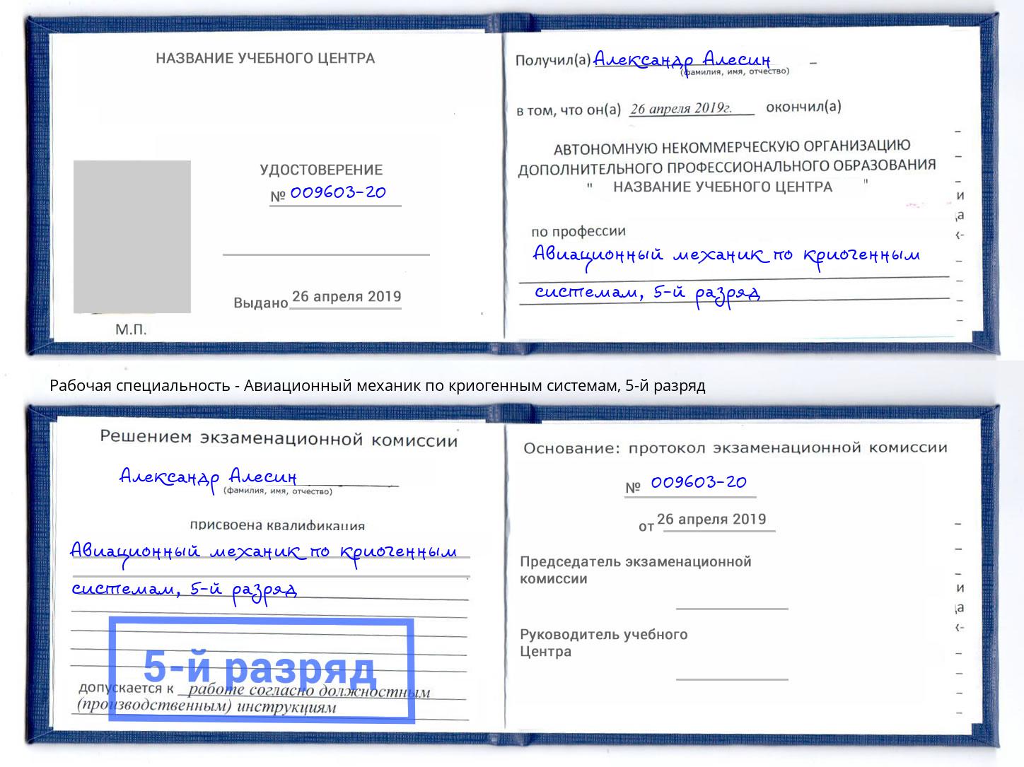 корочка 5-й разряд Авиационный механик по криогенным системам Арзамас