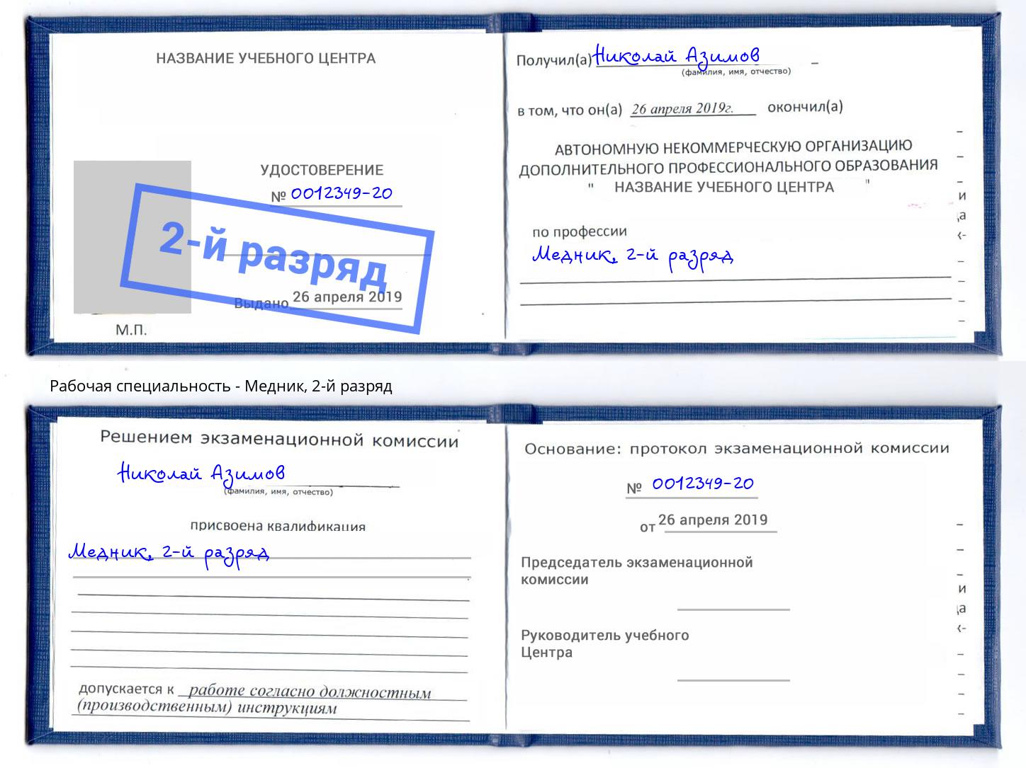 корочка 2-й разряд Медник Арзамас
