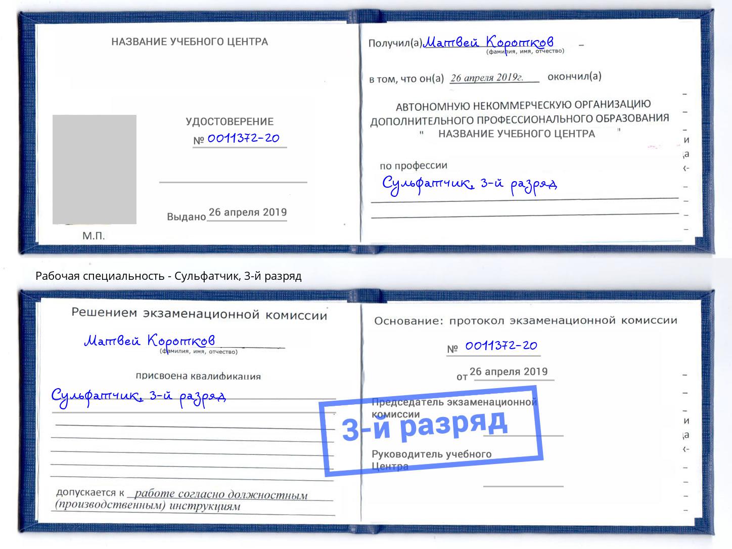 корочка 3-й разряд Сульфатчик Арзамас