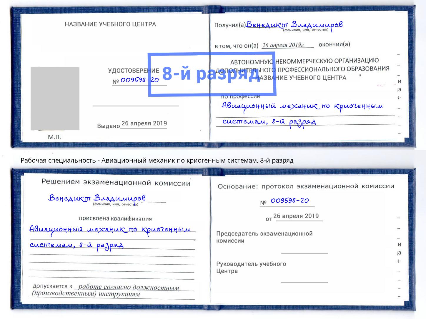 корочка 8-й разряд Авиационный механик по криогенным системам Арзамас